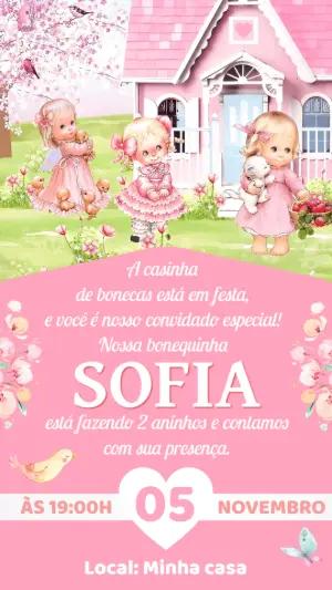 Convite Aniversário Casinha de Bonecas para Editar Online