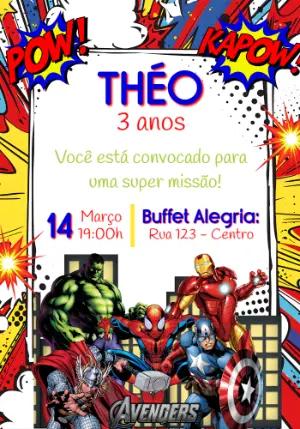 Convite Digital Vingadores Estilo Quadrinhos Editável