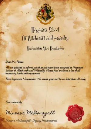 Editable Hogwarts Acceptance Letter Invitation Template