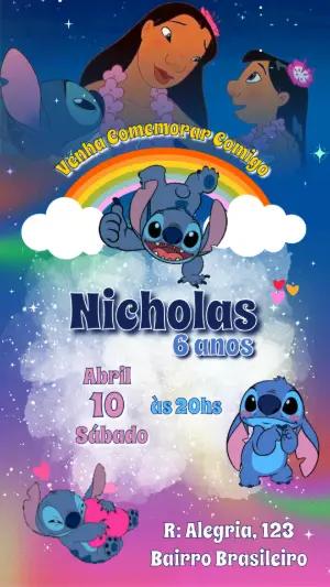 Convite Animado Aniversário Lilo e Stitch para Editar Online