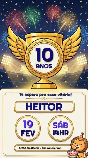 Convite Aniversário Infantil Tema Campeão com Troféu Editável