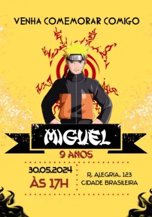 Convite de Aniversário Naruto Amarelo para Editar Online
