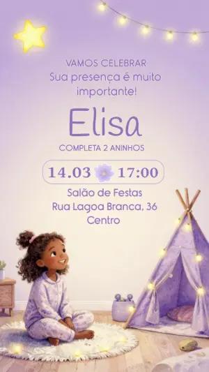 Convite Aniversário Festa do Pijama Lilás Modelo Editável