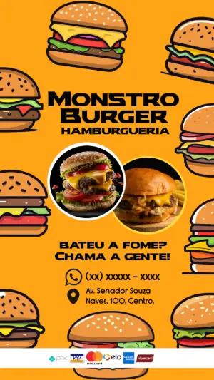 Flyer de Hamburgueria com Ilustrações de Lanches para Editar