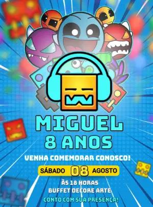 Convite de Aniversário Geometry Dash com Ícones para Editar