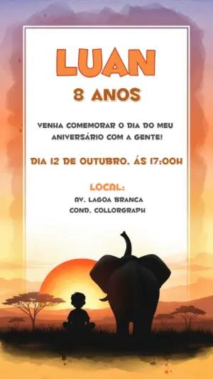 Convite de Aniversário Safari com Elefante para Editar Online