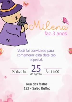 Convite Aniversário Ursinha Bruxinha Fofa para Editar Online