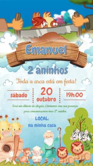 Convite Animado Aniversário Arca de Noé para Editar Online