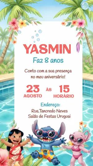 Convite Aniversário Lilo & Stitch Piscina para Editar Online