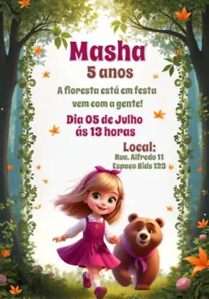 Convite de Aniversário Masha e o Urso para Editar Online