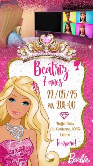 Convite Animado de Aniversário Barbie para Editar Online