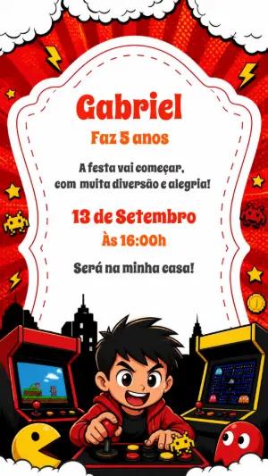 Convite Digital Aniversário Gamer Pacman Editável