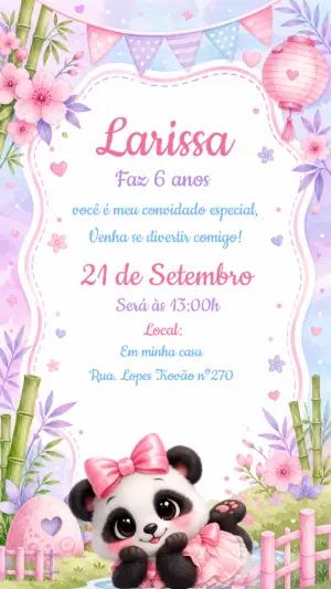 Convite de Aniversário Pandinha Rosa e Lilás para Editar