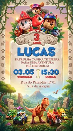 Convite de Aniversário Patrulha Canina Dino Editável