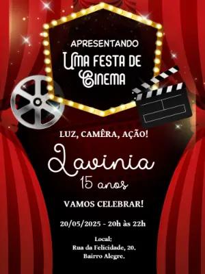 Convite de Aniversário Cinema Hollywood para Editar Online