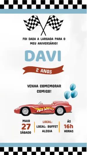 Convite Animado Aniversário Hotwheels para Editar Online