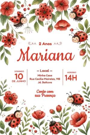 Convite de Aniversário Joaninha Aquarela para Editar