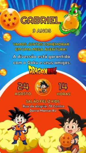 Convite de Aniversário Dragon Ball Colorido para Editar