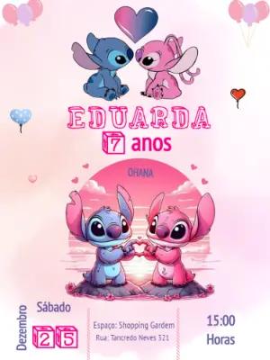 Convite Aniversário Stitch e Angel para Editar Online