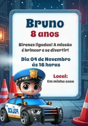 Convite de Aniversário Policial para Editar e Imprimir