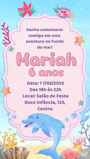 Convite Aniversário Golfinho Fundo do Mar para Editar Online