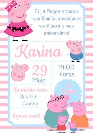 Convite Aniversário Peppa Pig e sua Família para Editar Online