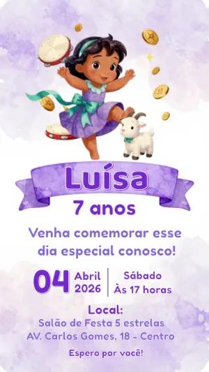 Convite de Aniversário Cigana Aquarela Roxo para Editar