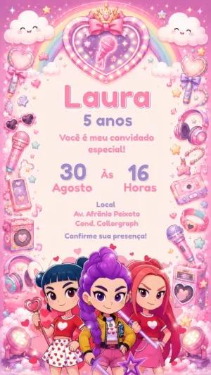 Convite Digital Aniversário Guereiras do Kpop para Editar