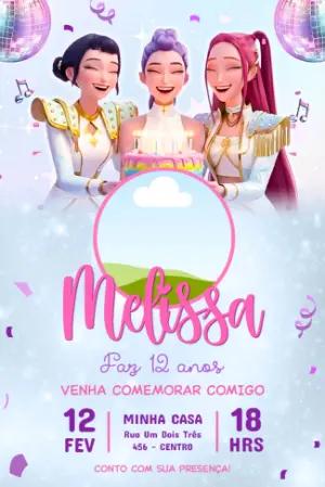 Convite de Aniversário Guerreiras K-pop com Foto Editável