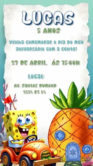 Convite de Aniversário Bob Esponja para Editar Online