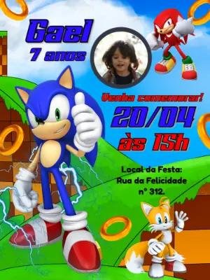 Convite de Aniversário Sonic com Foto para Editar Online