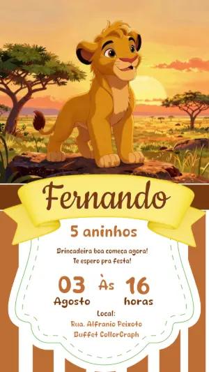 Convite Digital Infantil Rei Leão para Editar
