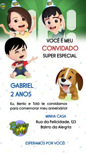 Convite Animado Bento e Totó Aniversário Infantil para Editar