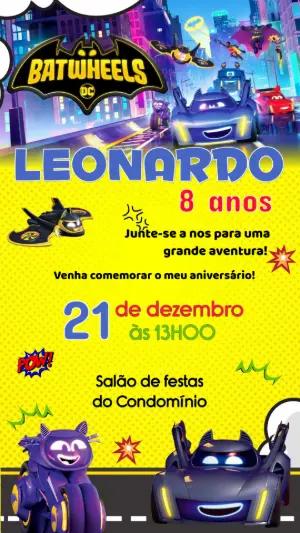 Convite de Aniversário Batwheels DC para Editar e Imprimir