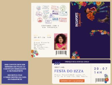 Convite de Aniversário Passaporte tema Viva para editar online