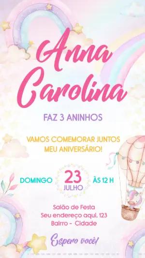 Convite Aniversário Unicórnio Arco-Íris para Editar Online