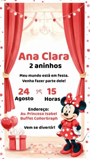 Convite Aniversário Minnie Vermelha para Editar Online