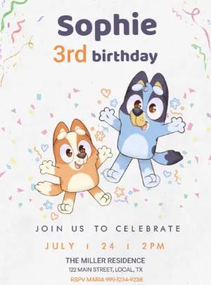 Bluey and Bingo Birthday Invitation Editable Template