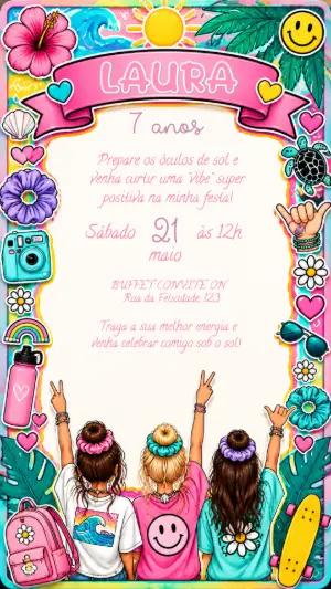Convite de Aniversário Vibe Verão Praiano Editável