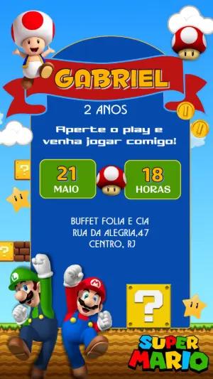 Convite Aniversário Super Mario com Personagens para Editar