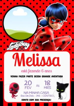 Convite de Aniversário Miraculous Ladybug Vermelho para Editar