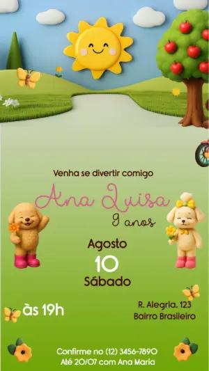 Convite Animado Aniversário Cachorrinhos Fofos para Editar