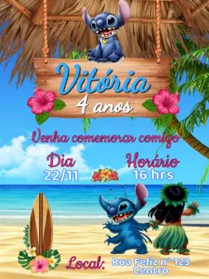 Convite Aniversário Stitch e Lilo para Editar Online