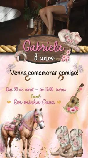 Convite Animado Aniversário Country Rosa com Foto para Editar