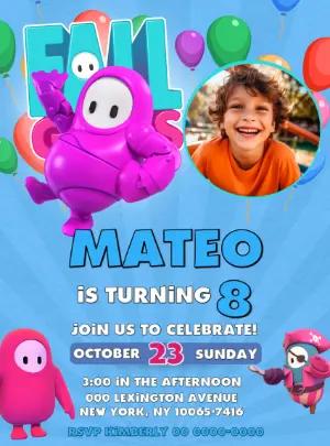 Vibrant Fall Guys Birthday Invitation | Editable Template with photo
