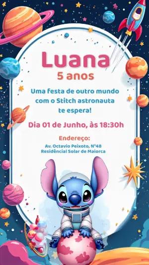 Convite de Aniversário Stitch Astronauta para Editar Online