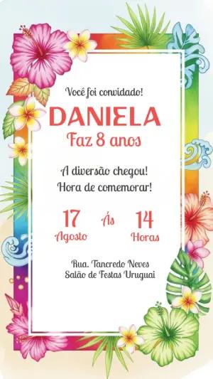 Convite Aniversário Verão Tropical com Flores para Editar Online