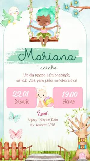 Convite de Aniversário Jardim Encantado com Fada para Editar