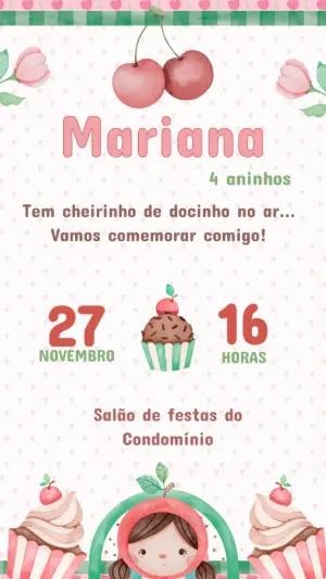 Convite de Aniversário Cerejinha Fofo Editável