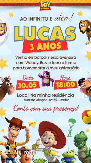Convite de Aniversário Toy Story Editável para Menino